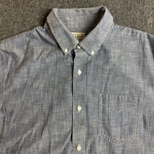 L.L. Bean Sunwashed Canvas Short Sleeve Shirt Mens L Faded Blue Traditional Fit